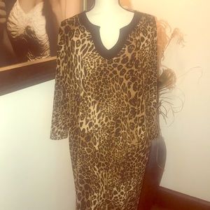 Leopard stretch 3/4 sleeve dress